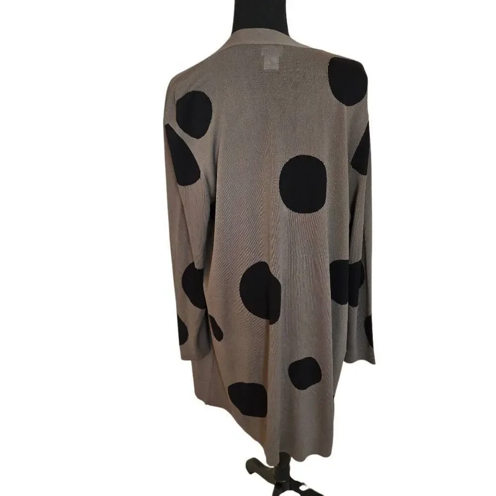 Chicos Womens Open Front Olive Green Black Polka Dot Cardigan Sweater Large